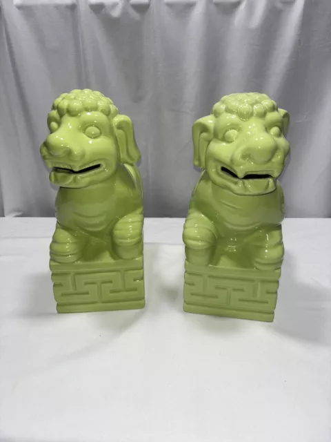 Lote de 2 pares de porcelana Foo Dogs/Chinese Guardian Lions color jade verde grande 2