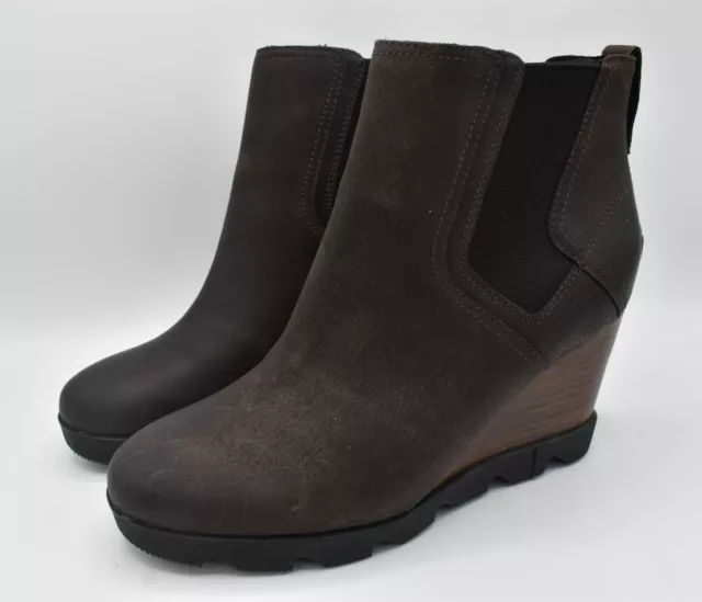 Sorel Womens Size 10.5 Joan Uptown Chelsea Blackened Brown Wedge Boots Booties