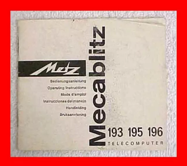Metz Mecablitz Telecomputer Model 193 195 196 Camera Flash Manual Booklet