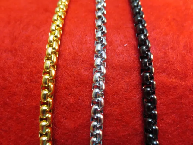 16"-60" 4Mm Gold-Silver-Black Plated Stainless Steel  Smooth Box Rope Chain