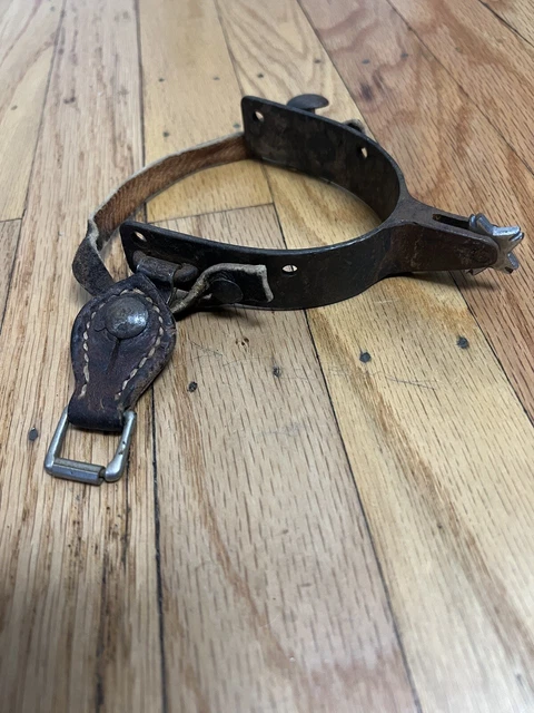 Antique Handmade Texas Cowboy Western Rodeo 5 Point Star Spur Iron Leather Strap
