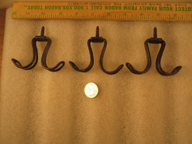 Vintage Lot Of 3 Twisted Heavy Wire Under Shelf Screw-In Coat / Hat Double Hooks