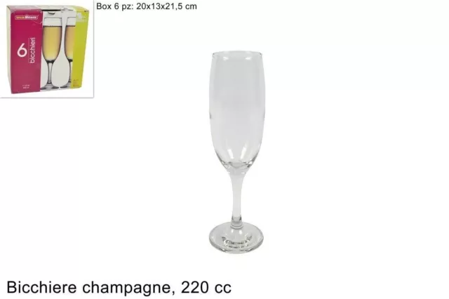 Set 6 Pezzi Bicchieri Calici Vetro 220cc 7 1/2 oz Welkhome Nevakar Champagne dfh