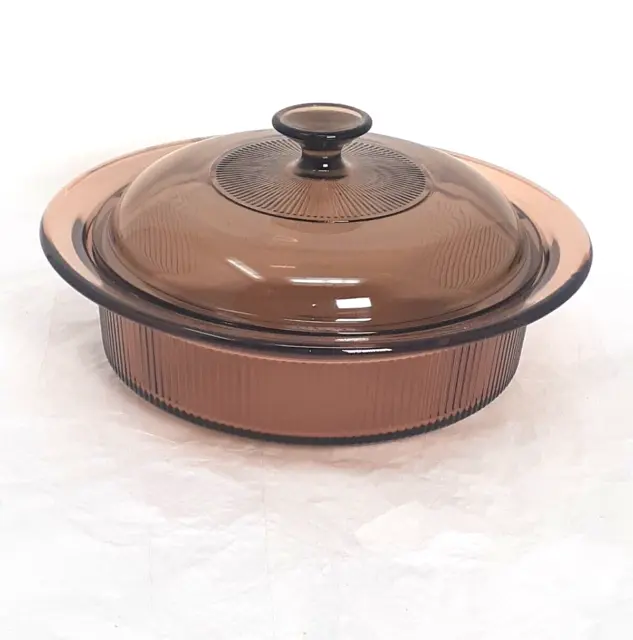 Pyrex Corning Vision Ware Amber 1.5 Qt. 1.5L Rubbed Pot Cookware W/Lid Vintage