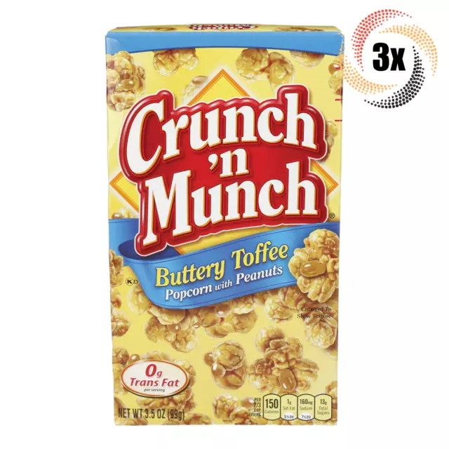 3x Boxes Crunch 'N Munch Buttery Toffee Popcorn With Peanuts 3.5oz Fast Shipping