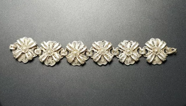 Fabulous Art Nouveau Silver Filigree Flower Bracelet
