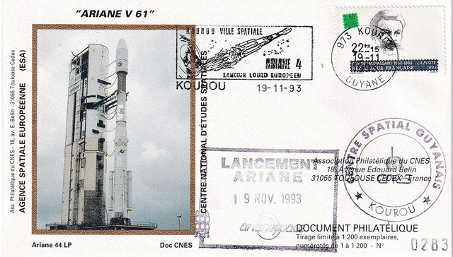 CNES 1993 FUSÉE Ariane V 61 Lancement Ariane EUR 5,00 - PicClick FR