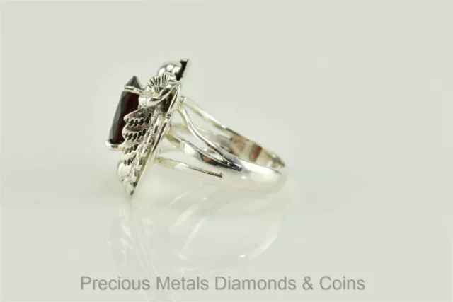 Sterling Silver 5ct Oval Red Garnet Fern Flower Floral Ring 925 Sz: 6.5 3