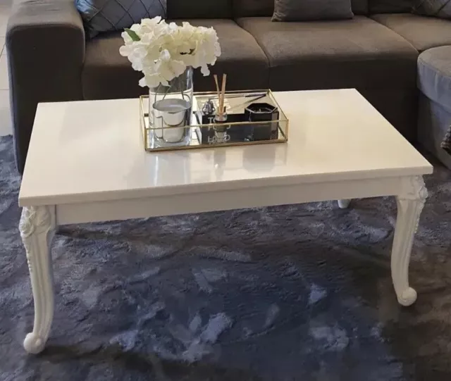 White Shabby Chic Coffee Table High Gloss French Style Living Room Furniture