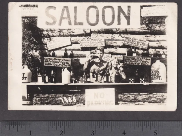 Saloon Girl Jugs Bar Bottle Happy Hollow Hot Springs Arkansas Park RPPC postcard 3