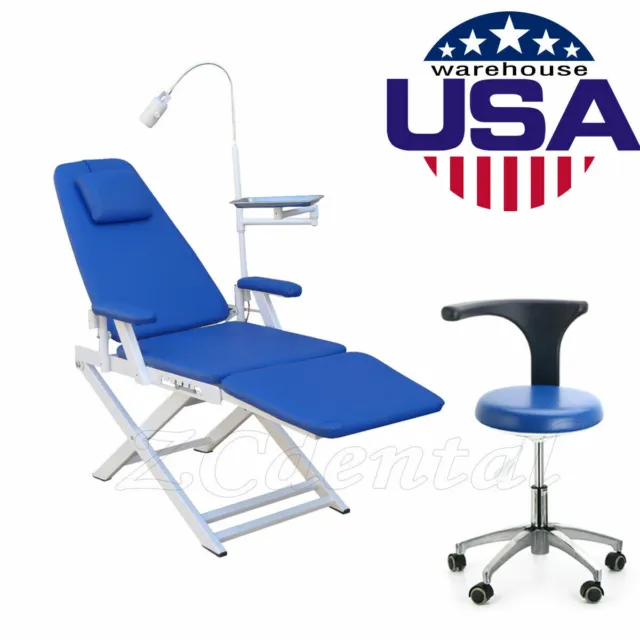 Portable Dental Folding Chair + LED Oral Lamp+Tray+Rolling Doctor Chair