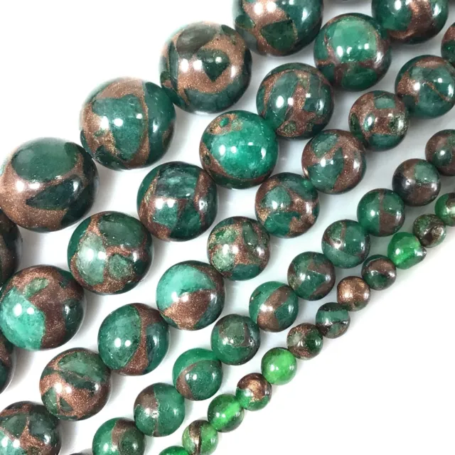 Green Impression Cloisonne Variscite Jasper Gemstone Round Bead 15" 4 6 8 10 12
