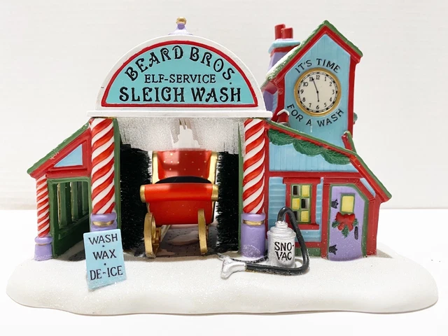 Dept 56 North Pole Beard Bros Sleigh Car Wash #56740 Christmas Village Santa EUC