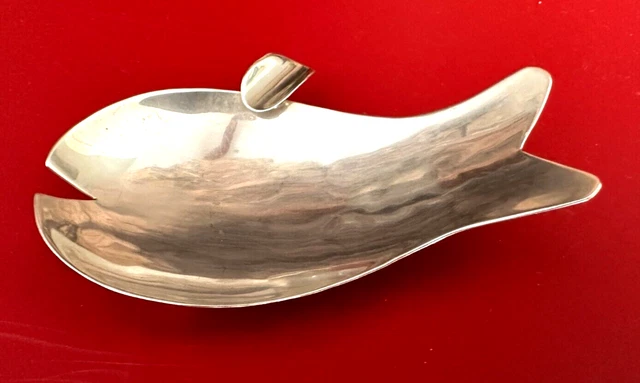 Vintage Sterling Silver Taxco/Mex. Modern Art Deco Footed Fish Ashtray 4.75"