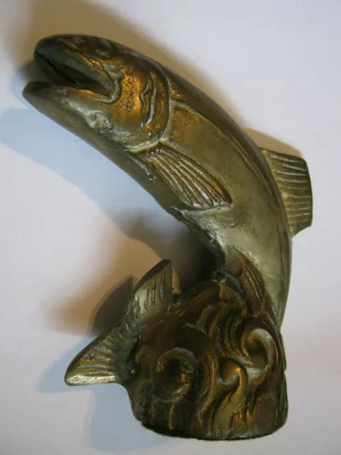 Mid-Century Solid Brass 4.25" Jumping Salmon, Carp, Trout Figurine, 13.5 Ounces