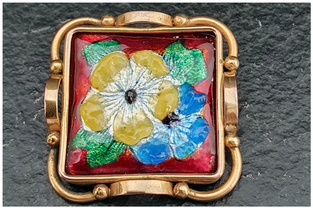 Grande Broche Ou Pendentif En émaux De Limoges Et Métal Doré - Pierre Verte - Occasion