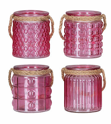 4er Set Lanterna a Vento H10cm Vetro Pink Rosa Porta Tealight Tischdeko Candele