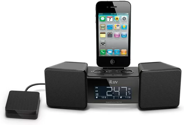 iLuv IMM155 Vibro II Alarm Clock 30-Pin Speaker Dock for iPhone or iPod (Black)