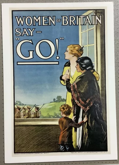 Women of Britain say GO! WW1 British Army Recruitment Poster 1915 Repro Postcard