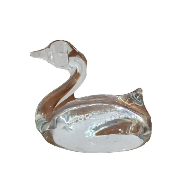 Vintage Viking Swan Clear Art Glass Bird Figurine Paperweight 4” Handblown MCM