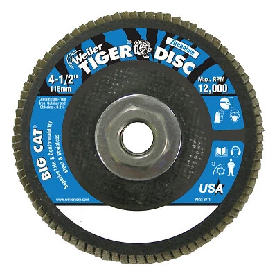 Tiger Big Cat High Density Flap Disc, 4-1/2 in Dia, 40 Grit, 5/8 In-11 Unc