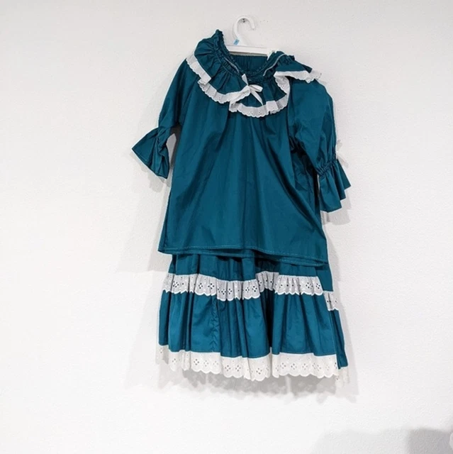 Vtg  Green Square Dance Blouse and full circle skirt, women's small set