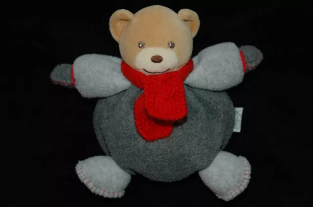 Doudou Boule Grelot Hochet Ours marron gris écharpe rouge Kaloo 19 cm