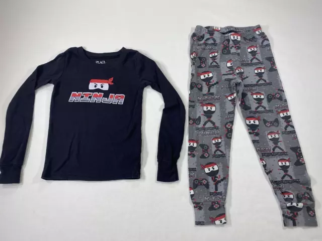 Childrens Place Boys Pajama Set 5 Ninja Sleepwear 2 Piece Black Gray Long Sleeve