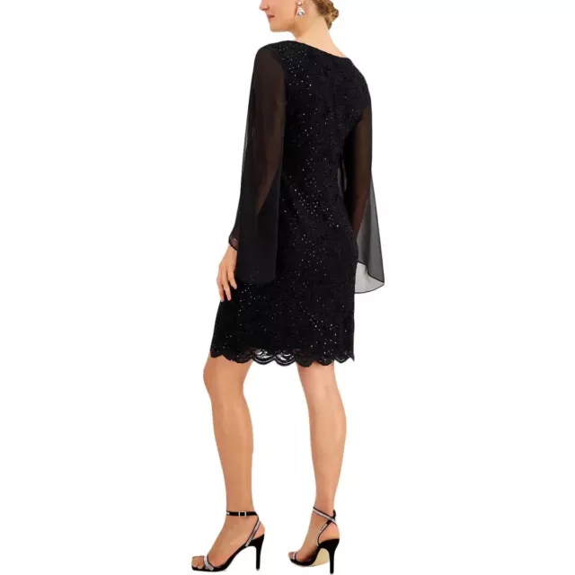 CONNECTED Sheath Dress Size 10 Black Sequin Lace Flutter 3/4 Sleeve NWT 3