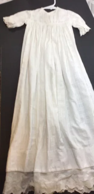 Antique VICTORIAN Edwardian CHRISTENING Baptism Cotton Lace GOWN Dress LONG 34”