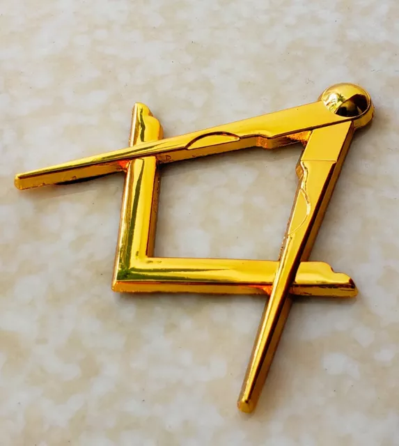 Masonic Master Mason Square & Compass Cut Out Car Auto Emblem GOLD Plated Metal