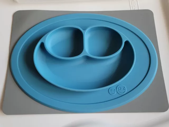 EZPZ The Mini Mat Suction Placemat + Plate in One Piece Silicone Blue 2