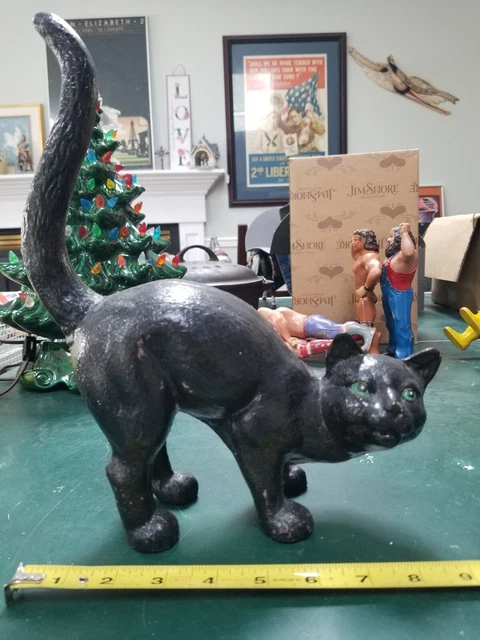 Antique Cast Iron BLACK CAT Door Stop With Arched Back, Sweet Face