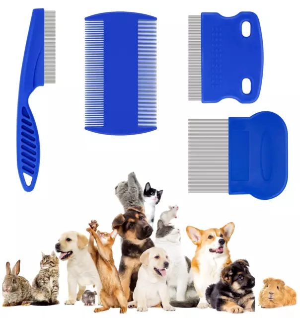 4 Pcs Flea Lice Comb for Cats Dogs 4 Styles of Comb Included Cat Dog Combs