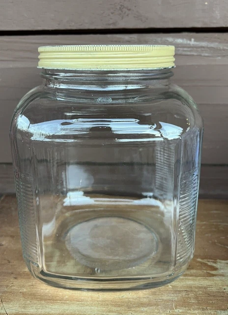 Vintage Hoosier Glass Cannister Jar with Tan Screw On Lid