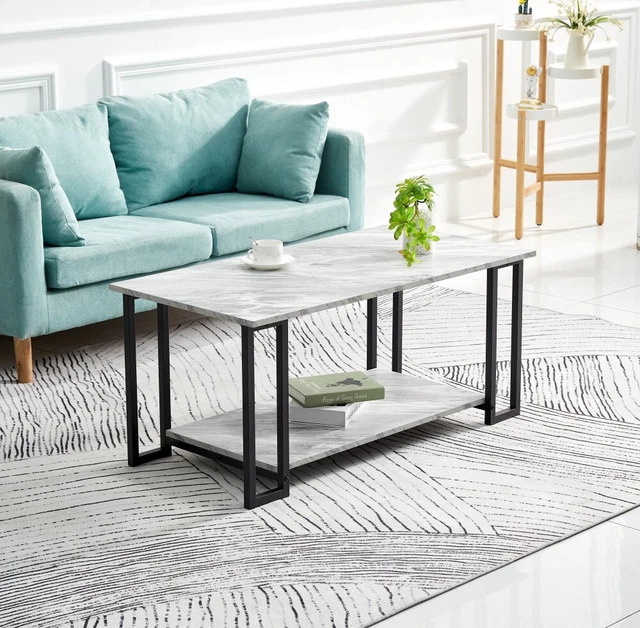 US Dining Room Coffee Table 2 Layers Rectangle Marble Home Coffee Table TV Stand