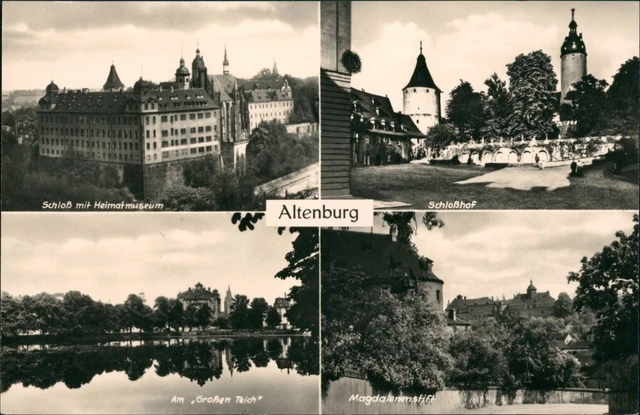 ALTENBURG DDR MEHRBILDPOSTKARTE mit Schloß, Großer Teich 4 Fotos 1967