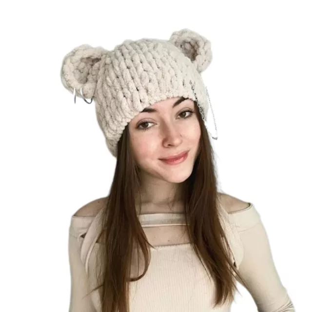 Knitted Bear Hats Headdress Photo Props Chenille Yarn Handmade Headwear 2