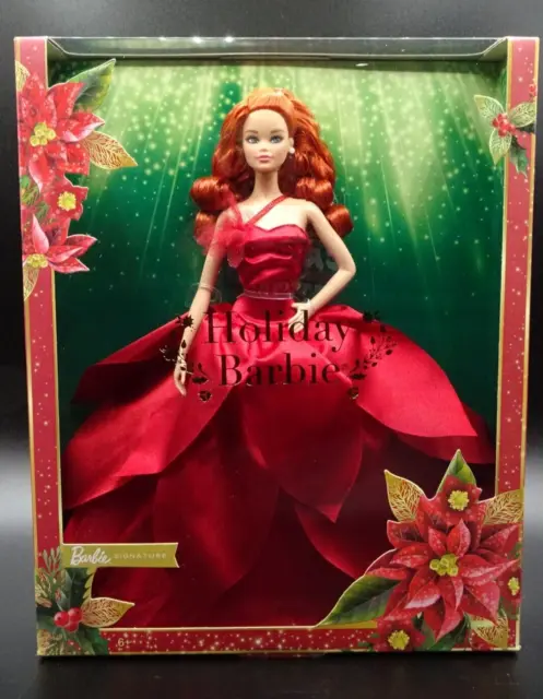 2022 Mattel Barbie Signature Holiday Redhead Doll w/ Red Poinsettia Dress - New