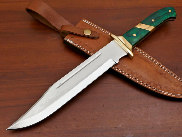 Custom Hand Made D2 Blade Steel Full Tang Bowie Hunting Knife-Pakka Wood-Za-3511