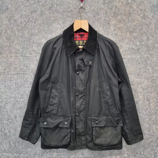Barbour Wax Jacket Mens Medium Black Ashby Tartan Lined Coat Sylkoil Waxxed