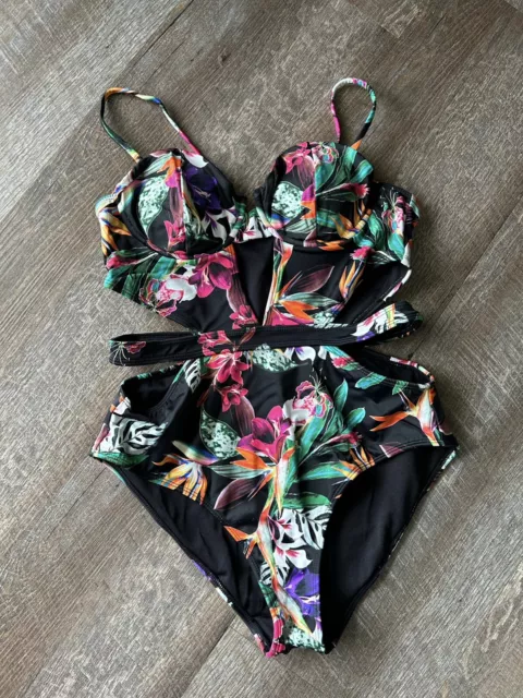 LA hearts black and Floral Bikini medium