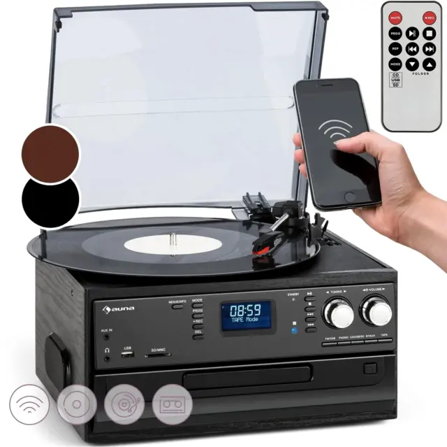 Plattenspieler Schallplatten, Lautsprecher, CD-Player, USB & DAB Radio Bluetooth