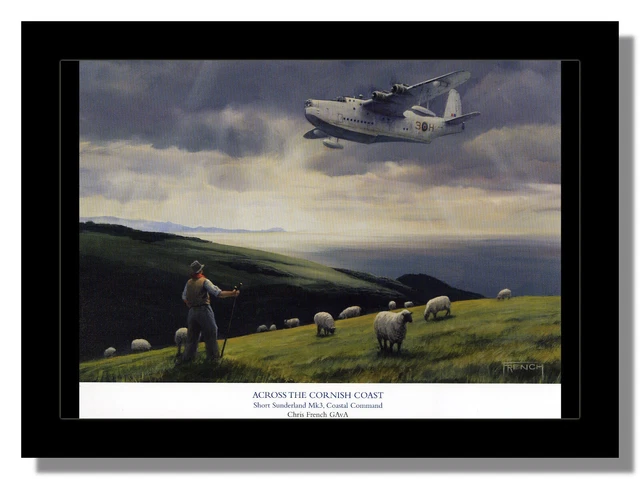 Short Sunderland MK3 flying boat WW2 Cornwall framed picture free p&p UK