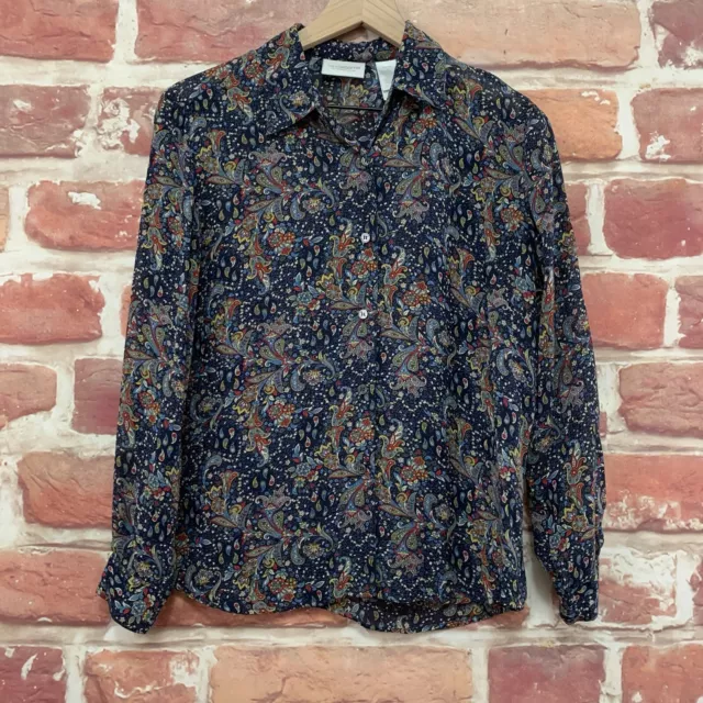 Liz Claiborne Top Shirt Womens Small Petite Blue Multicolor Boho Floral Blouse