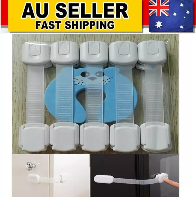 Child Adhesive Kid Baby Safety Lock Drawer Door Cabinet Cupboard Belt White Safe