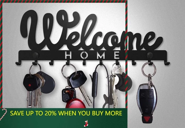 Welcome Home Key Sign KEY HOLDER FOR Wall Mount Welcome Home (10-Hook Rack) Decorative, Metal ...