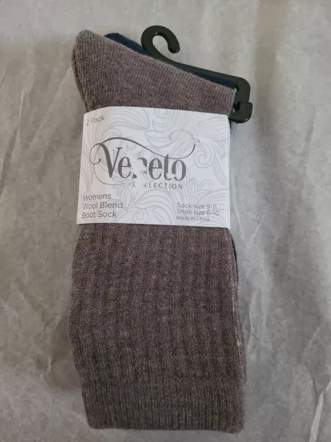 Veneto Womens Wool Blend Boot Socks Gray/Blue Sock 9 - 11 Shoe 6 - 10 2 Pair