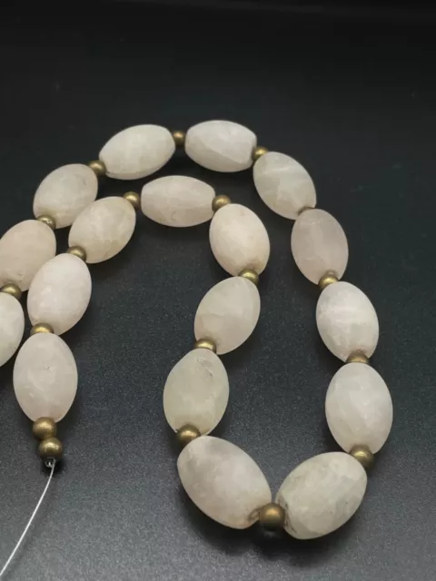 old antique ancient beautiful crystals quartz beads necklace from Burma # 19 be