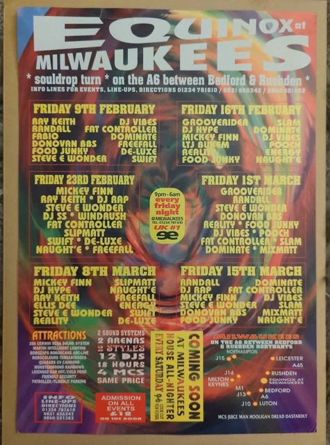 RAVE FLYER EQUINOX @ Milwaukees Souldrop Bedford - 1995 Dates-A4 EUR 7 ...